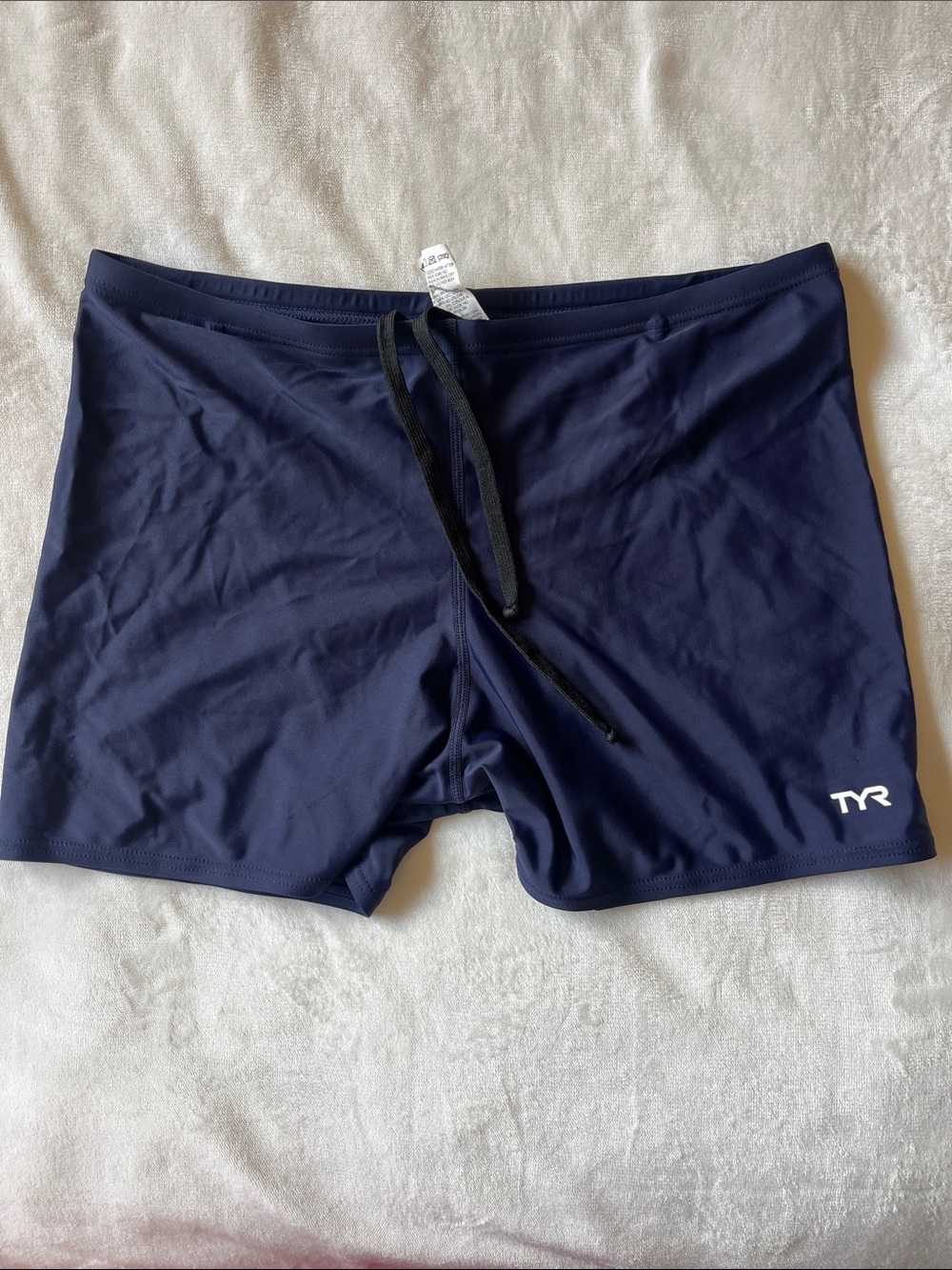 TYR Men’s Navy Swim Trunks with Black Drawstring